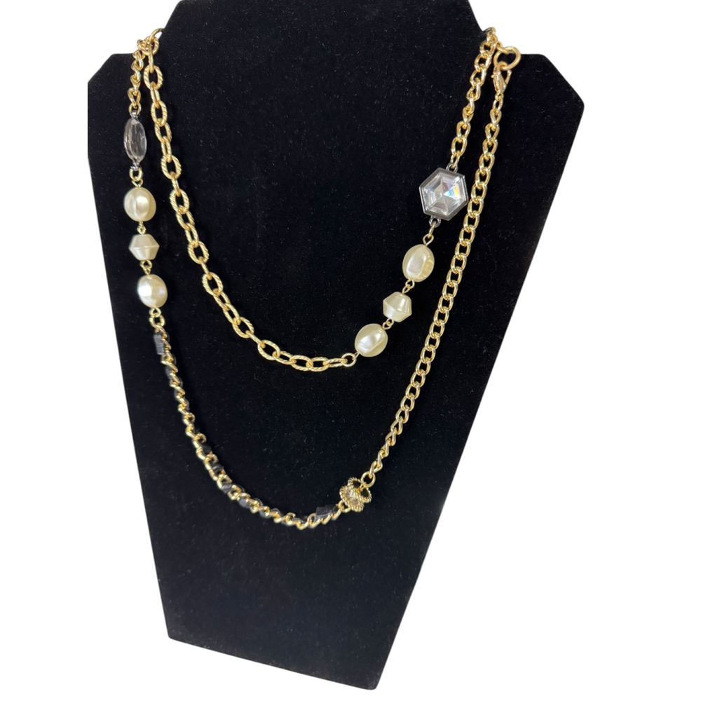 Chico's Gold Tone Multi-Strand Pearl & Bead Necklace